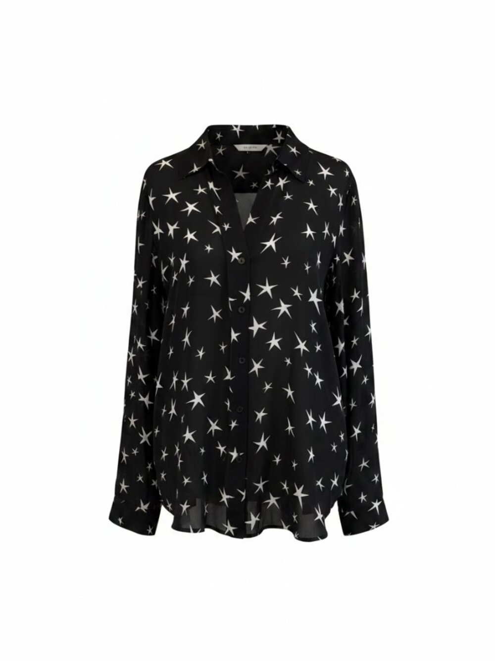 L'Agence Nina Star Print 100% Silk Button Down Blouse Black White M